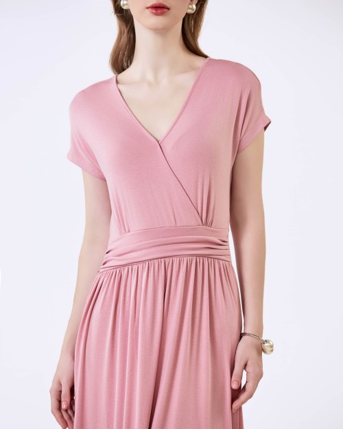 SIXDO G-Pink V-Neck Woven Flared Dress